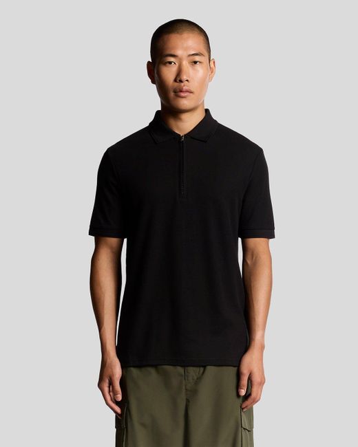 Lyle & Scott Black Ottoman Half Zip Polo Shirt for men