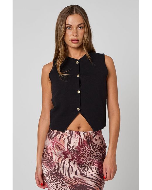 Urban Bliss Black Floral Button Front Vest