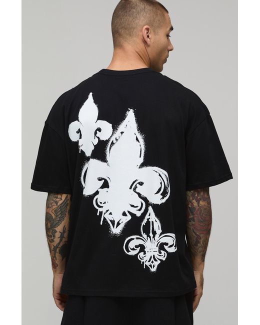 BoohooMAN Black Oversized Club Spade Graffiti Print T-Shirt for men