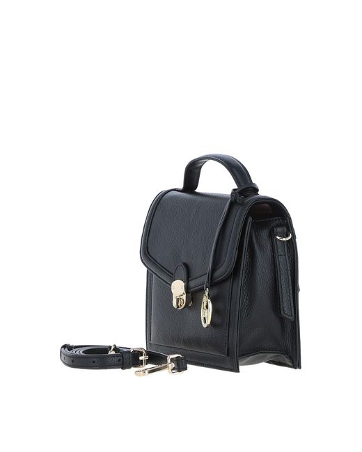 Ashwood Leather Black Compact Handbag With Detachable Crossbody Strap