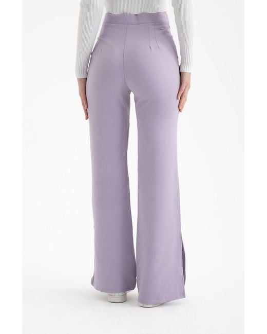 Hiccup Purple High Waist Slit Straight Leg Trousers
