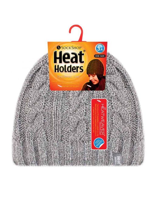 Heat Holders Gray Thermal Fleece Lined Cable Knit Winter Hat