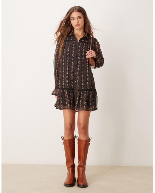 Miss Selfridge Brown Shirt Dress With Trim Detail