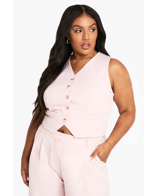 Boohoo Pink Plus Tailored Button Down Waistcoat