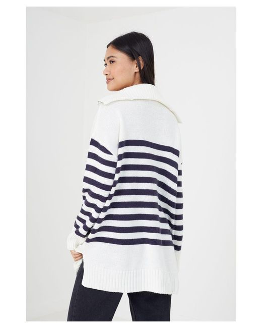 Brave Soul White 'Fashion' Striped Oversized 1/2 Zip Knitted Jumper