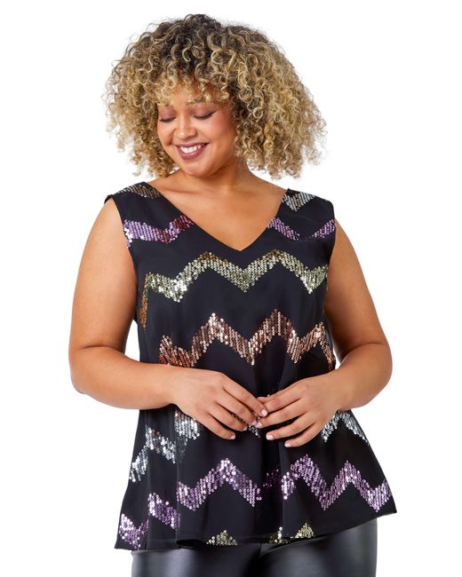 Roman Blue Curve Sequin Zig Zag Cami Top