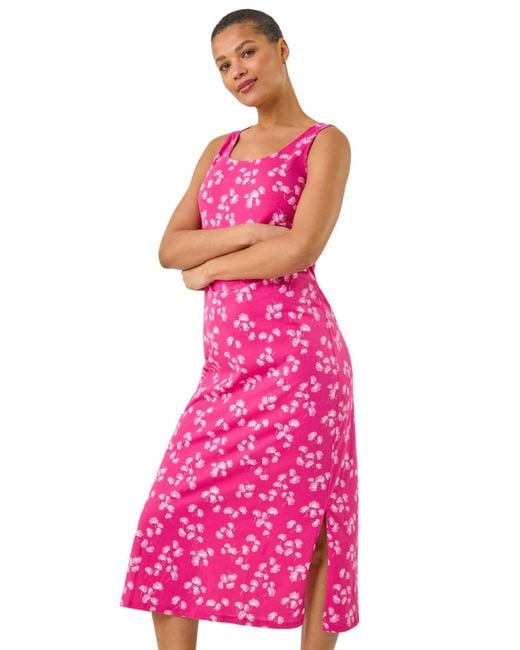 Roman Pink Dandelion Print Midi Dress