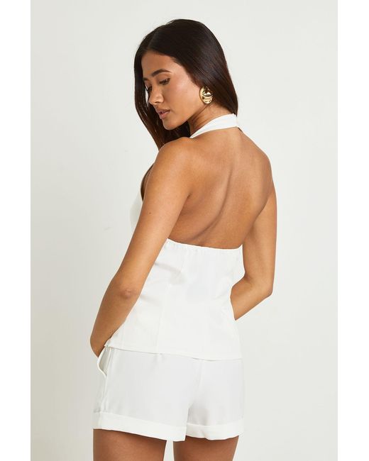 Boohoo White Wrap Halterneck Trim Detail Waistcoat