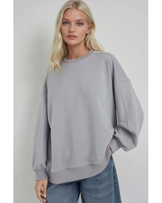 Hiccup Gray Relaxed Fit Crew Neck Knitted Sweatshirt