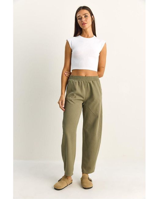 Bianco Lucci Natural Elastic Waist Straight Leg Pants With Pockets