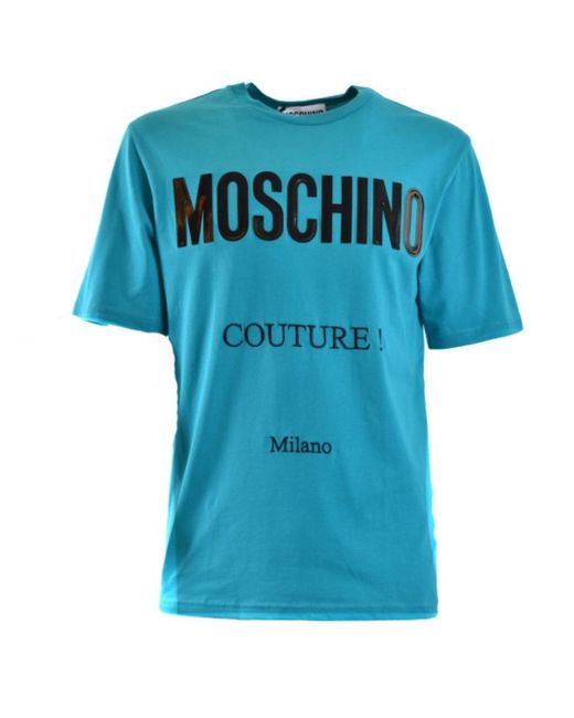 Moschino Blue Couture Gloss Logo T-Shirt Cotton for men