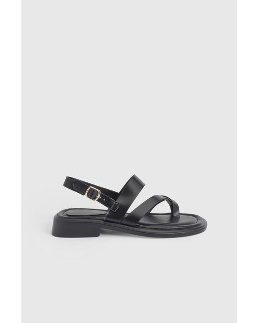 Faith Black Isabelle Faux Leather Toe Loop Chunky Flat Sandals