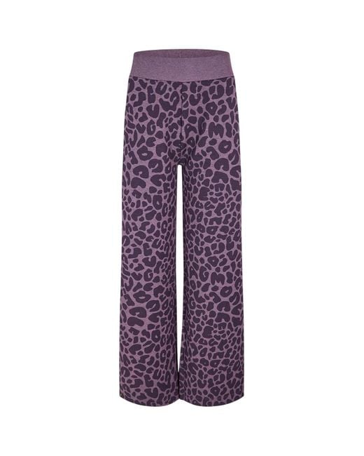 Boss Purple Ladies Leopard Print Wide Leg Lounge Pants (Dark)