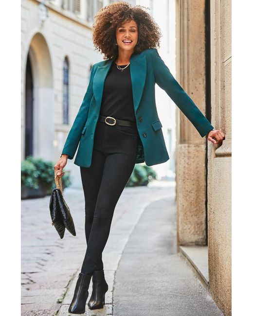 Sosandar Green Dark Emerald Fitted Blazer