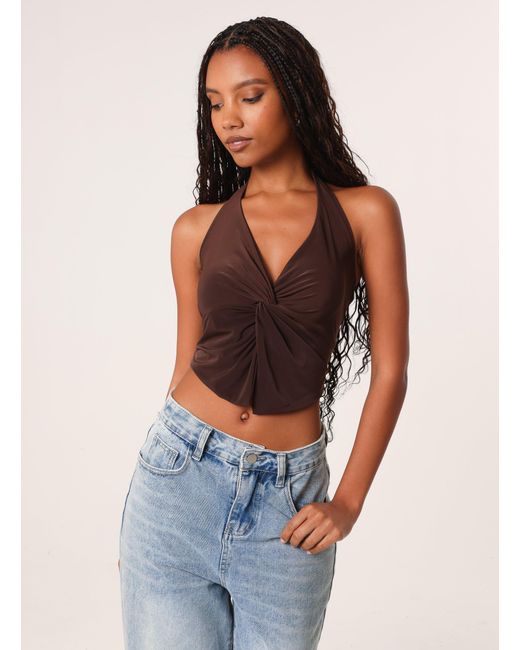 Pink Vanilla Brown Knot Front Butterfly Halter Top