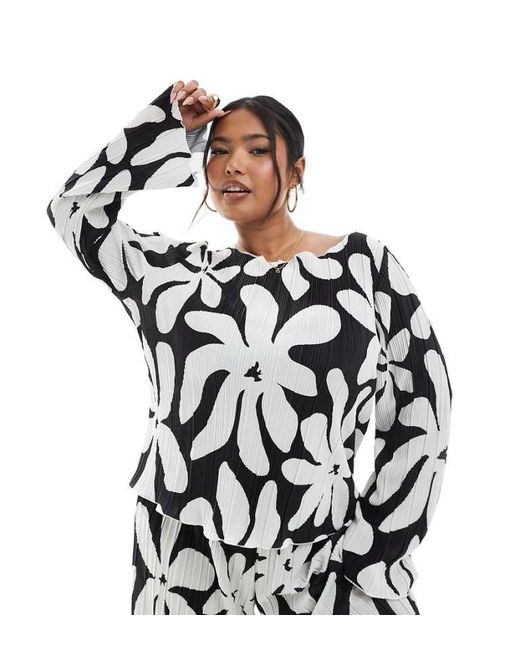Vero Moda Black Long Sleeve Boatneck Plisse Top