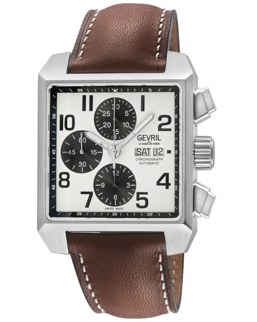 Gevril Gray Herald Square Swiss Made Automatic Chronograph Movement Eta 7750 Dial, Handmade Italian Leather Watch for men