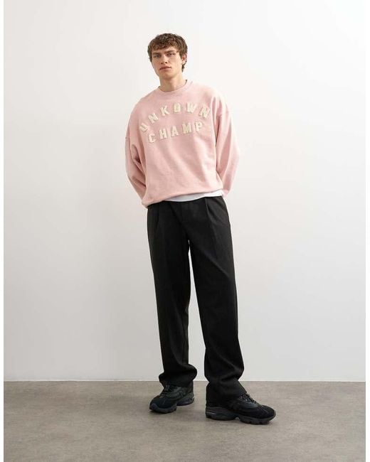 Topman Pink Relaxed Fit Sweatshirt With Chenille Embroidery for men