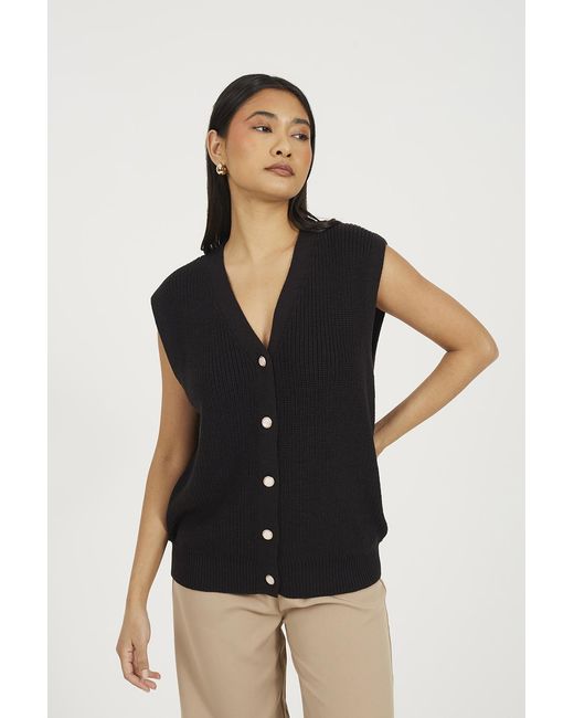 Brave Soul Black V-Neck Fisherman Knit Waistcoat