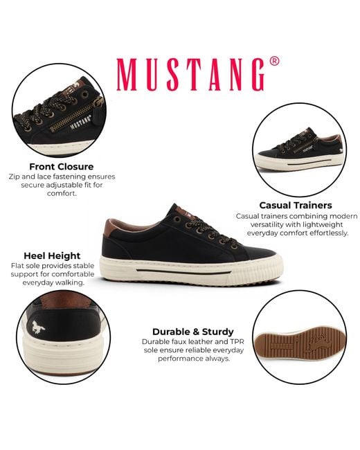 Mustang Black Faux Leather Trainer Sneaker Casual Shoes