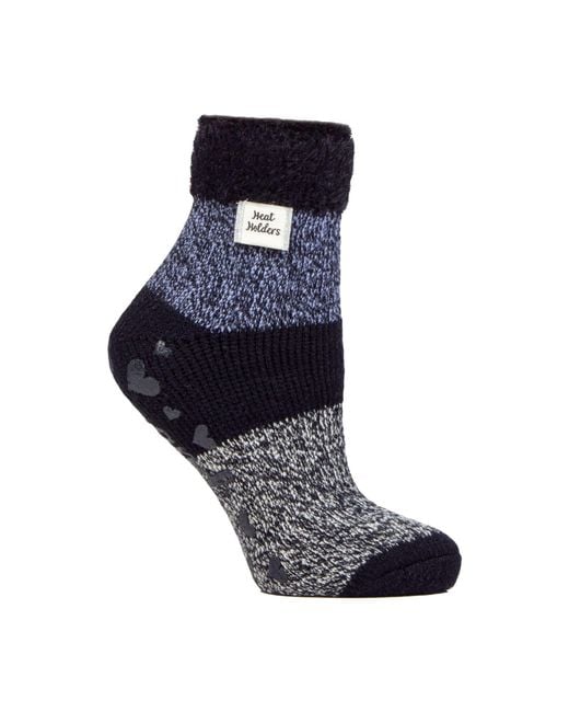 Heat Holders Blue Ladies Cuddly Fluffy Sliper Bed Socks With Feather Top