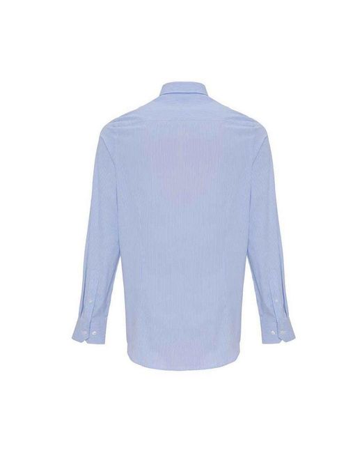 PREMIER Blue Striped Semi-Fitted Oxford Long-Sleeve Shirt