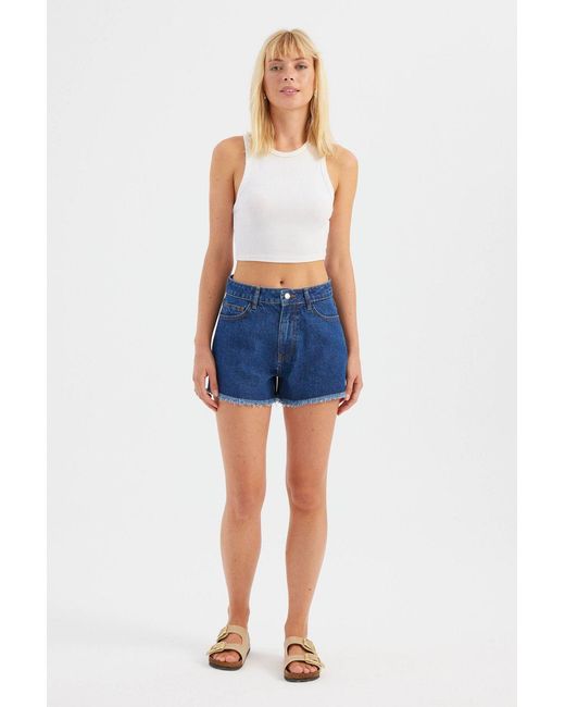 Hiccup Blue Denim Solid High Waist Shorts