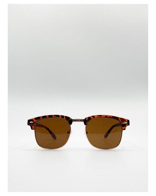 SVNX Brown Half Frame Wayfarer Style Sunglasses