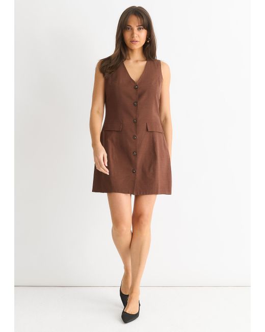 Gini London Brown Linen Button Through Mini Shirt Dress