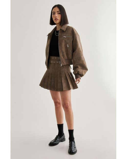 Nasty Gal Brown Distressed Faux Leather Bomber Jacket Co-Ord
