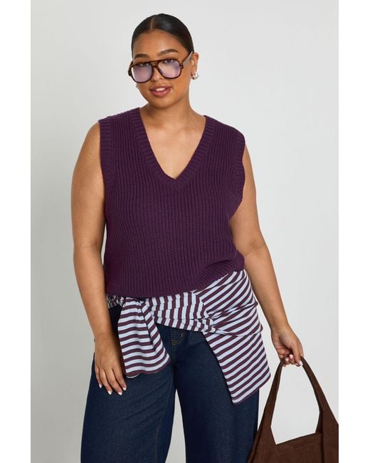 Boohoo Purple Plus V Neck Knit Top