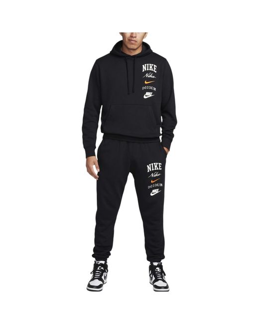 Nike Black Club Tracksuit Pullover Long Sleeve Fleece Embroidered Set for men