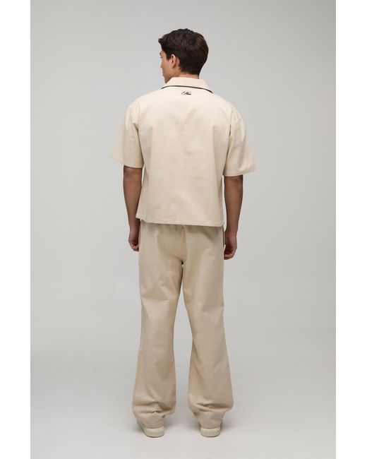 BoohooMAN Natural Oversized Pocket Detail Twill Shirt & Relaxed Trouser Set for men