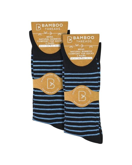 Sock Snob Blue 6 Pack Bamboo Non Elastic Socks Soft Breathable Everyday Comfort for men
