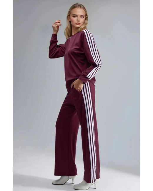 Hiccup Red Striped Crew Neck Sweatshirt & Straight Leg Pants Coord