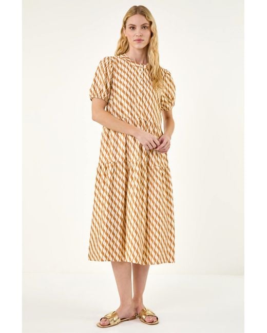 Roman Natural Geo Print Button Shirt Midi Dress