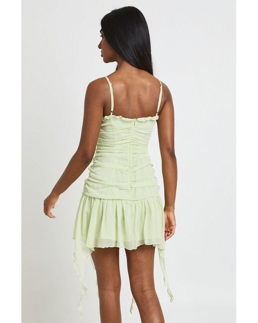 Boohoo Yellow Textured Chiffon Lace Up Front Mini Dress