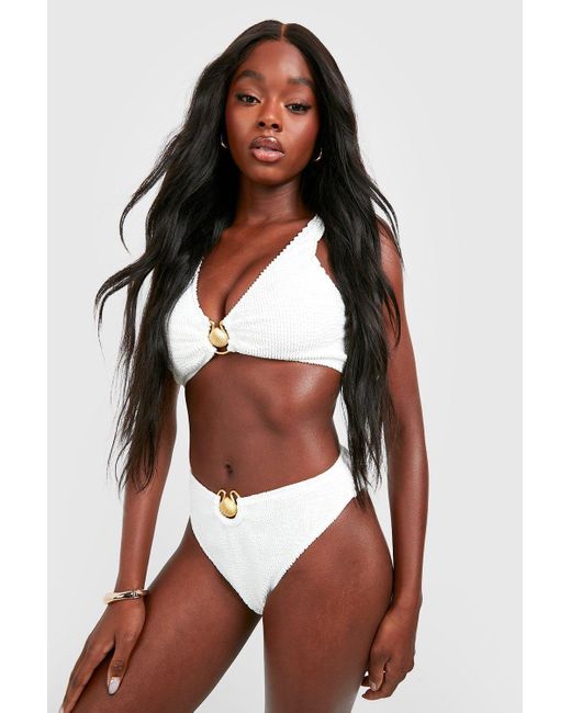 Boohoo Brown Shell Trim Crinkle High Waist Bikini Brief