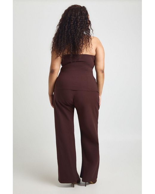 Boohoo Red Plus Super Stretch Bandeau Longline Waistcoat & Wide Leg Trousers