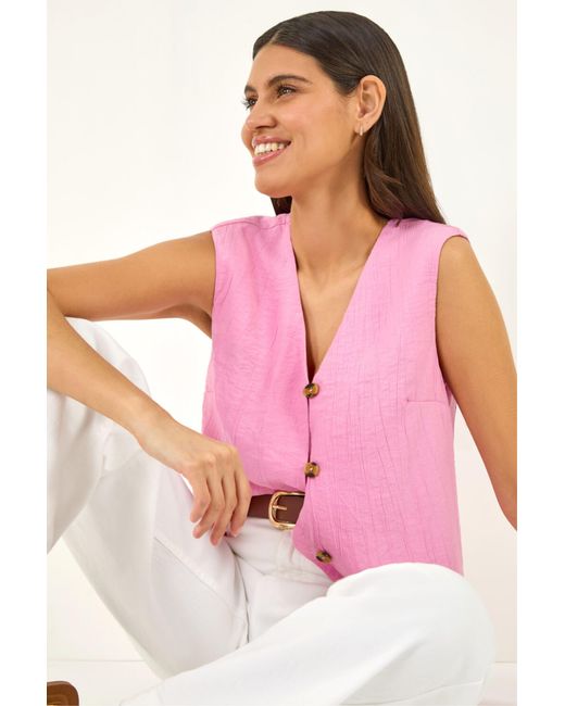 Roman Pink Crinkle Button Front Blouse