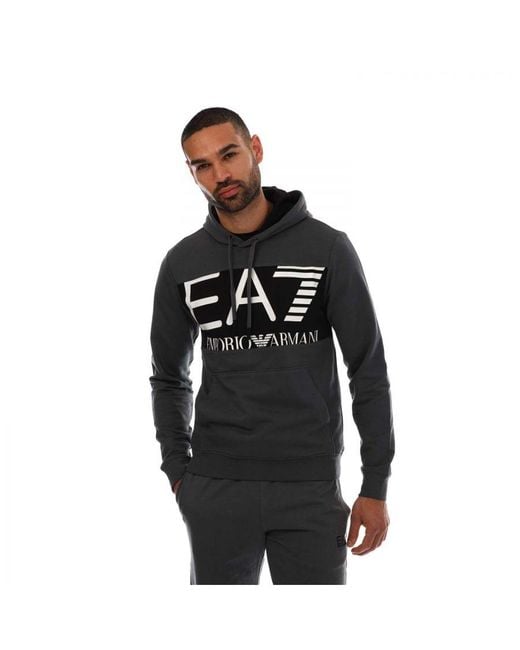 EA7 Black Emporio Armani Large Logo Hoody for men