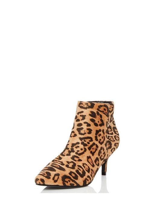 Quiz White Leopard Print Point Toe Kitten Heel Ankle Boots