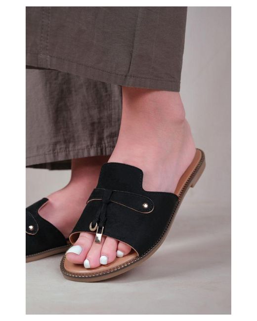 Where's That From Gray 'Sandra' Fringe Trim Flat Slider Sandals