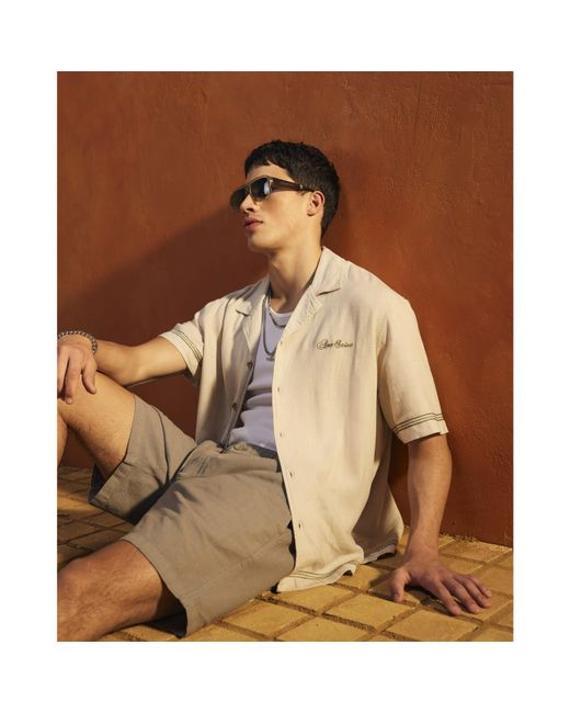 River Island Brown Regular Fit Linen Pull On Shorts for men