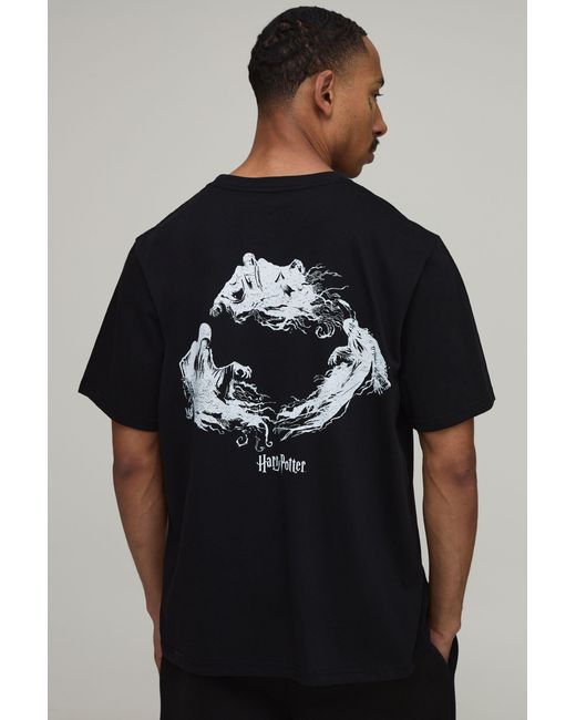 BoohooMAN Black Oversized Harry Potter License Print T-Shirt for men