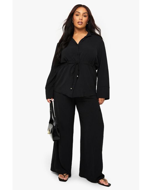 Boohoo Black Plus Woven Tie Waist Shirt & Trouser Co Ord