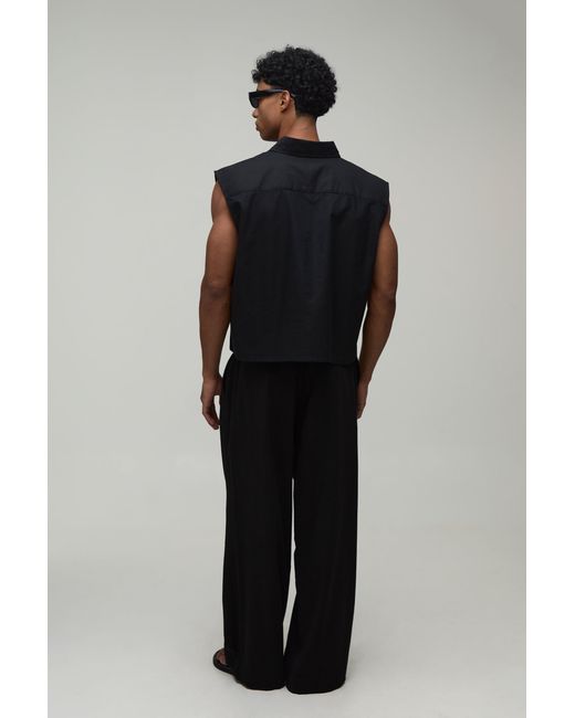 BoohooMAN Black Oversized Boxy Extreme Crop Sleeveless Oxford Shirt for men