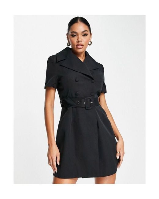 UNIQUE21 Black Short Sleeve Belted Blazer Dress
