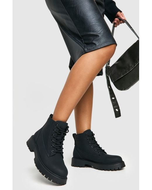 Boohoo Black Chunky Lace Up Hiker Boots
