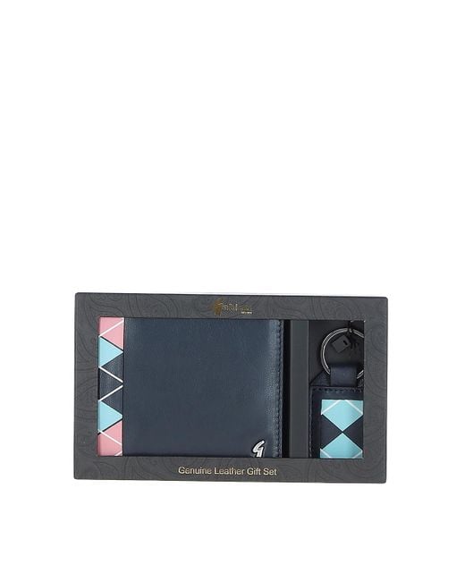 Gabicci Blue '301' Real Leather Wallet & Key Ring Gift Set for men